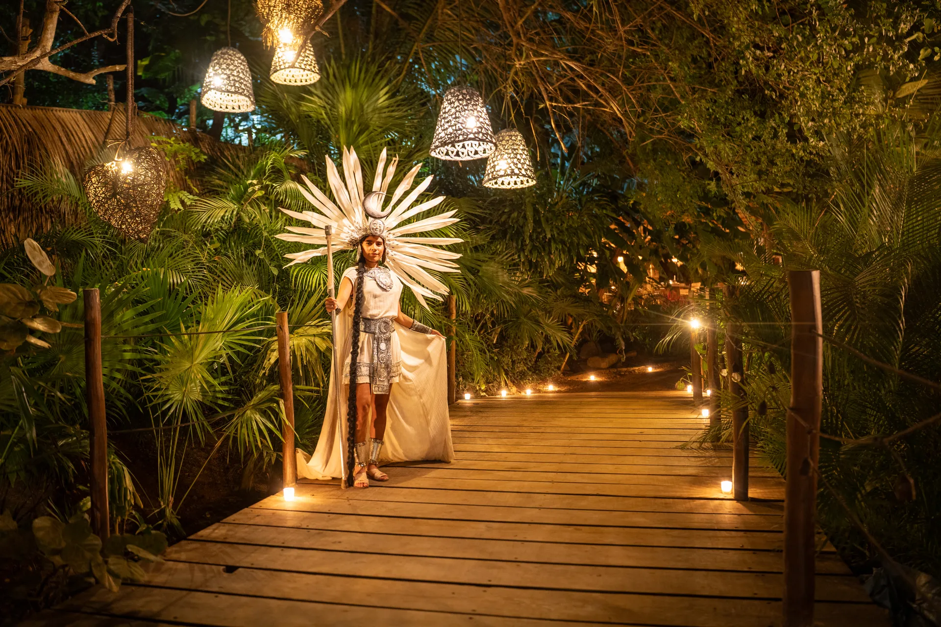 Table set for dinner by the water at Las Caletas after sunset